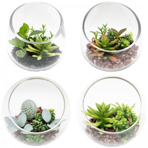 Kunstige sukkulente planter med glas bordplade dekorative klode Display Vase